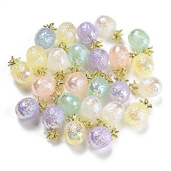 Iridescent Plating Acrylic Beads, with Alloy, Pineapple, Mixed Color, 17x10.5x10.5mm, Hole: 1.2mm