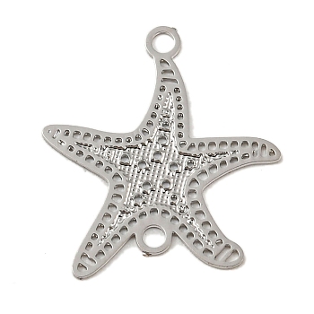 Rack Plating Brass Hollow Out Connector Charms, Long-Lasting Plated, Starfish Etched Metal Embellishments, Platinum, 15.5x14.5x0.3mm, Hole: 1.2mm