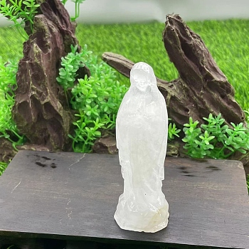 Natural Quartz Crystal Carved Healing Virgin Mary Figurines, Reiki Energy Stone Display Decorations, 100mm