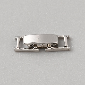 Brass Fold Over Clasps, Rectangle, Platinum, 16.5x4.5x4.5mm