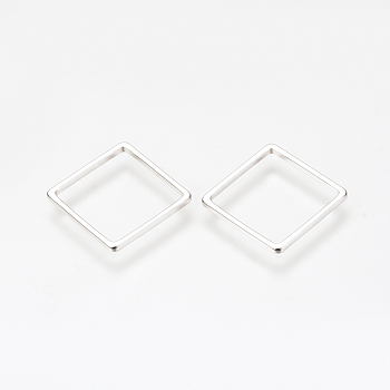 Brass Linking Rings, Nickel Free, Real Platinum Plated, Rhombus, 20x20x1mm, Side Length: 15mm