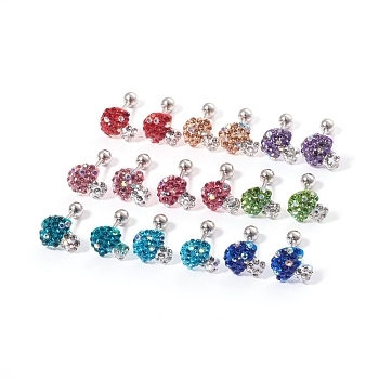Stainless Steel Barbell Cartilage Earrings, with Rhinestone, Mushroom, Mixed Color, 10x9.5mm, Pin: 1mm, Beads: 4mm