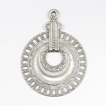 Alloy Pendants, Lead Free and Cadmium Free, Flat Round, Antique Silver, 40x30x2mm, Hole: 1.5mm