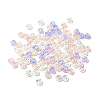 Transparent Glass Beads, Flat Round with Pig, Mixed Color, 14x5.5mm, Hole: 1mm