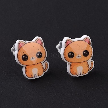 Acrylic Cat Stud Earrings with Platic Pins for Women(EJEW-F293-04D)-3