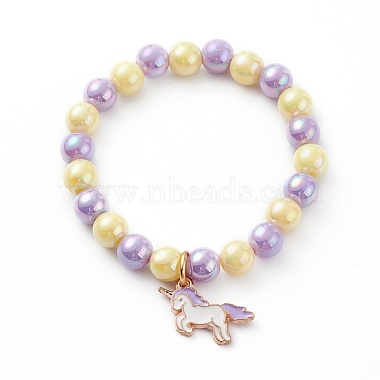 Bracelet extensible en perles acryliques opaques pour enfants(BJEW-JB06498)-2