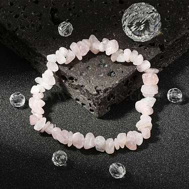 Bracelets élastiques avec chips en quartz rose(X-BJEW-JB01308-01)-5