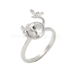 Brass Cuff Ring Settings, Rack Plating, Long-Lasting Plated, Lead Free & Cadmium Free, for Half Drilled Beads, Bees & Leaf, Platinum, Inner Diameter: 16.2mm, Tray: 8x12mm, Pin: 3x0.8mm(KK-K297-15P)