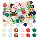 80Pcs 4-Hole Porcelain Buttons, Flower, Mixed Color, 12x12.5x3mm, Hole: 1.5mm, 80pcs/set(PORC-PJ0001-03)