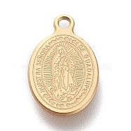 Ion Plating(IP) 304 Stainless Steel Charms, Laser Cut, Oval, Miraculous Medal, Golden, 14.5x9x0.5mm, Hole: 1.2mm(STAS-M228-F01-G)