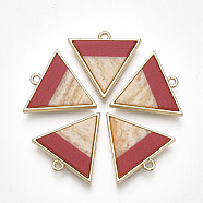 Alloy Pendants, with Resin, Triangle, Light Gold, Red, 23.5x23.5x3.5mm, Hole: 2mm(PALLOY-T067-10C)