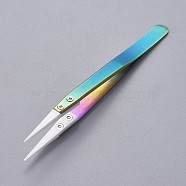 Stainless Steel Beading Tweezers, with Porcelain, White, 12.9~13x0.95~1cm(TOOL-F006-13A)