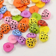 Acrylic Shank Buttons, 1-Hole, Dyed, Ladybug, Mixed Color, 14x13x3mm, Hole: 3mm(X-BUTT-E006-A-M)