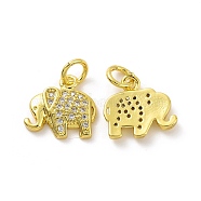 Brass Micro Pave Clear Cubic Zirconia Pendants, with Jump Ring, Elephant Charm, Real 18K Gold Plated, 11x12x2mm, Hole: 3.2mm(KK-E068-VF057)