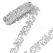 Polyester Metallic Thread Embroidery Applique Ribbon, Sewing Craft Decoration, Floral Pattern Embroidered Iron on Trimming, Silver, 4000x35x1.5mm(DIY-WH0032-59B)