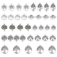 SUNNYCLUE 90Pcs 9 Style Tibetan Style Alloy Pendants, Tree & Flat Round & Oval with Tree of Life, Antique Silver, 10pcs/style(TIBEP-SC0001-97)