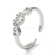 Bass Micro Pave Cubic Zirconia Ring, Long-Lasting Plated, Heart, US Size 6(16.5mm)(RJEW-Z033-15C)