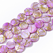 Drawbench Freshwater Shell Beads Strands, Dyed, Flat Round, Medium Orchid, 10.5~11.5x2~3mm, Hole: 1mm, about 32pcs/Strand, 14.17 inch~14.45 inch(SHEL-T014-012E)