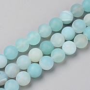 Natural Sardonyx Beads Strands, Frosted, Dyed & Heated, Round, Pale Turquoise, 10mm, Hole: 1mm, about 38pcs/strand, 14.96 inch(38cm)(G-S369-002D-A04)