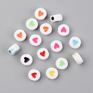 Opaque Acrylic Beads, Flat Round with Heart, Mixed Color, 7x4mm, Hole: 1.8mm, 380pcs/50g(X-ACRP-T004-02)
