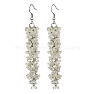 ABS Plastic Imitation Pearl Flower Dangle Earrings, 304 Stainless Steel Cluster Earrings, White, 80~82mm(EJEW-JE05295)