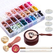 CRASPIRE DIY Scrapbook Kits, with Brass Wax Seal Stamp Head, Sealing Wax Particles, Metallic Marker Pens, Candle, Rosewood Handle Wax Sealing Stamp Melting Brass Spoon, Mixed Color, 24x14mm(DIY-CP0002-29)