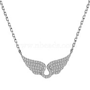 925 Sterling Silver Pendant Necklaces, Micro Pave Clear Cubic Zirconia, Wings, Real Platinum Plated, 16.02 inch(40.7cm)(NJEW-L179-15P)