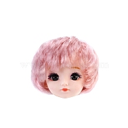 Plastic Doll Head, with Short Curly Hairstyle, for Female BJD Doll Accessories Making, Pink, 40~60mm(PW-WG34033-06)