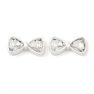 Alloy Beads, with Rhinestone, Bowknot, Matte Silver Color, 9x18.5x5mm, Hole: 1.5mm(FIND-B038-13MS)