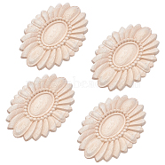 Gorgecraft Natural Solid Rubber Wood Carved Onlay Applique Craft, Unpainted Onlay Furniture Home Decoration, Flower, BurlyWood, 100.5x66x7mm, 4pcs/set(WOOD-GF0001-30)
