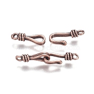 Brass Hook and Eye Clasps, Long-Lasting Plated, Red Copper, Eye: 13.5x4.5x3mm, Hole: 1.4mm, Hook: 13.5x5.5x3mm, Hole: 1.4mm(KK-F120-016R)