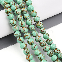 Synthetic Gold Line Turquoise Beads Strands, Round, Dyed, Medium Aquamarine, 6~7mm, Hole: 1.2mm, about 65~69pcs/strand, 15.55~15.94 inch(39.5~40.5cm)(G-A255-A03-02B)