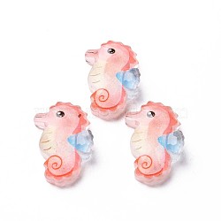Transparent Epoxy Resin Cabochons, with Glitter Powder, Sea Horse, Salmon, 24x15x7mm(CRES-S365-44)