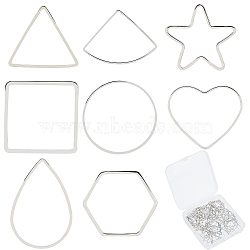 80Pcs 8 Styles Brass Linking Rings, Star & Rings & Teardrop & Triangle & Square & Heart & Fan & Hexago, Platinum, 17.5~29x16.5~22.5x0.8~1.1mm, 10pcs/style(KK-CN0002-10A)