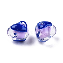 Transparent Acrylic Enamel Beads, Bead in Bead, Heart, Lilac, 13x15x12~12.5mm, Hole: 3mm(TACR-G040-02)