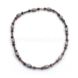 Non-Magnetic Synthetic Hematite Beads Necklaces, with Brass Magnetic Clasps and Natural Tiger Eye, 18.22 inch(46.3cm)(NJEW-JN02275-01)