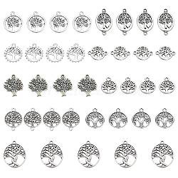 SUNNYCLUE 90Pcs 9 Style Tibetan Style Alloy Pendants, Tree & Flat Round & Oval with Tree of Life, Antique Silver, 10pcs/style(TIBEP-SC0001-97)