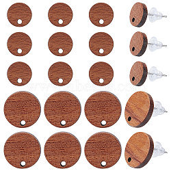 20 Pairs 2 Size Walnut Wood Flat Round Stud Earring, with 304 Stainless Steel Pins and 50Pcs Plastic Ear Nuts, Tan, 10~15mm, Hole: 1.6~1.8mm, Pin: 0.7~0.8mm, 10 Pairs/size(FIND-SC0003-93)