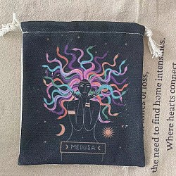 Tarot Card Storage Bag, Cloth Tarot Drawstring Bags, Rectangle with Woman Pattern, Prussian Blue, 18x13cm(WICR-PW0001-08-05)
