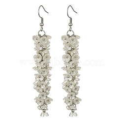 ABS Plastic Imitation Pearl Flower Dangle Earrings, 304 Stainless Steel Cluster Earrings, White, 80~82mm(EJEW-JE05295)