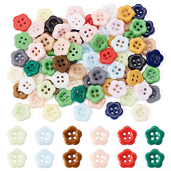80Pcs 4-Hole Porcelain Buttons, Flower, Mixed Color, 12x12.5x3mm, Hole: 1.5mm, 80pcs/set(PORC-PJ0001-03)
