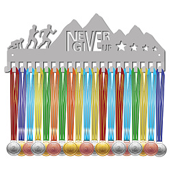 Fashion Iron Medal Hanger Holder Display Wall Rack, 20 Hooks, with Screws, Word Give Up, Mountain Pattern, 145x400mm(ODIS-WH0037-065)