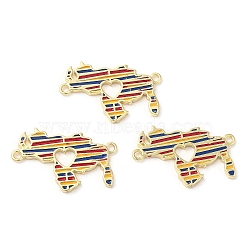 Rack Plating Brass Enamel Connector Charms, Map Links, Long-Lasting Plated, Lead Free & Cadmium Free, Real 18K Gold Plated, Yellow, 17x28x2mm, Hole: 1.6mm(KK-K332-33G-02)