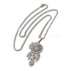 304 Stainless Steel Pendant Necklaces, Hollow Woven Net, Stainless Steel Color, 23.23 inch(59cm)(NJEW-H022-04P)