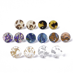 Cellulose Acetate(Resin) Stud Earring Findings, with 316 Surgical Stainless Steel Pin, Plat Round, Mixed Color, 12.5~13.5x2.5~3.5mm, Hole: 1.5mm, Pin: 0.6mm(KY-R022-015)