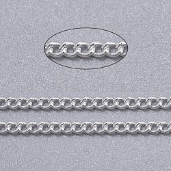 Brass Twisted Chains, Curb Chains, Unwelded, with Spool, Cadmium Free & Lead Free, Silver Color Plated, 2x1.5x1mm, about 301.83 Feet(92m)/roll(CHC010Y-S)