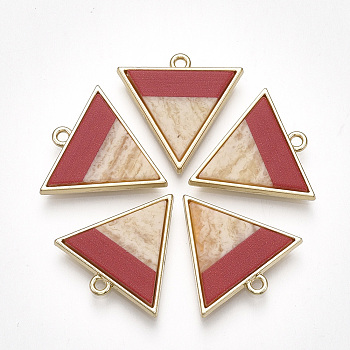 Alloy Pendants, with Resin, Triangle, Light Gold, Red, 23.5x23.5x3.5mm, Hole: 2mm