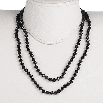 Twist Glass Beaded Necklaces, with Knotted Nylon Thread Cord, Black, 37.4 inch