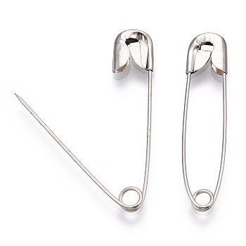 Iron Safety Pins, Oval, Platinum, 35.5~36.5x8.5x2.5mm, Pin: 0.7mm, about 1000pcs/bag