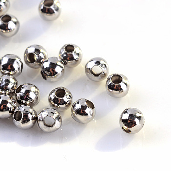 Iron Spacer Beads, Round, Platinum, 4mm, Hole: 1.5mm
